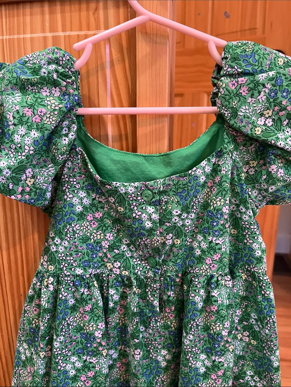 Janie and Jack Green Floral Puff-Sleeve Dress - Picture 3 of 6